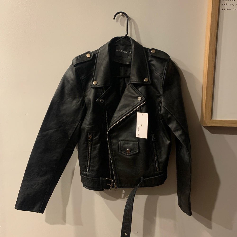 Black leather jacket new with tags !